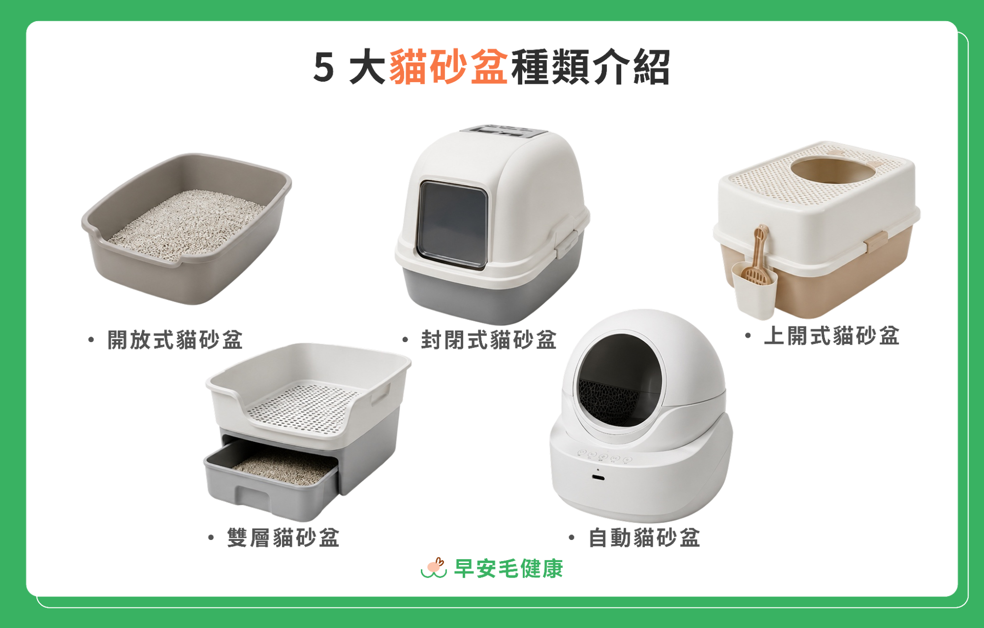 5大貓砂盆類型實拍比較:開放式、封閉式、上開式、雙層與自動貓砂盆