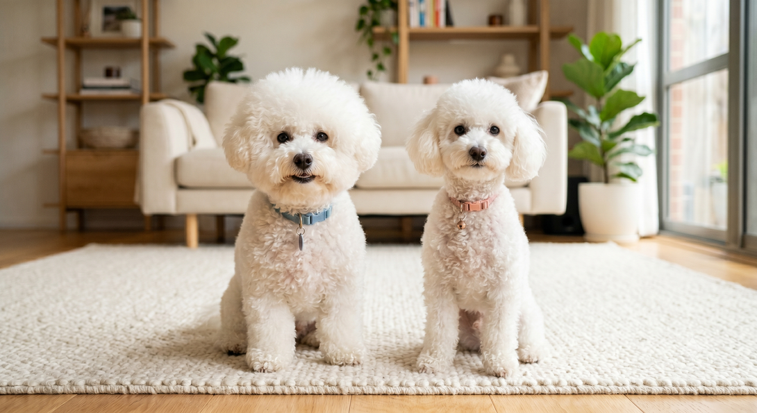 比熊犬與貴賓犬在家中的比較圖