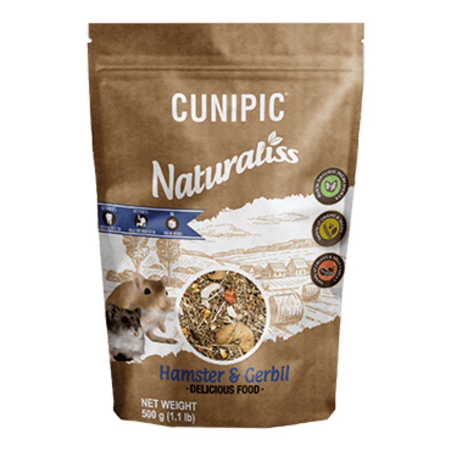 Cunipic Naturaliss 倉鼠與沙鼠飼料棕色牛皮紙袋包裝，內含混合穀物與種子