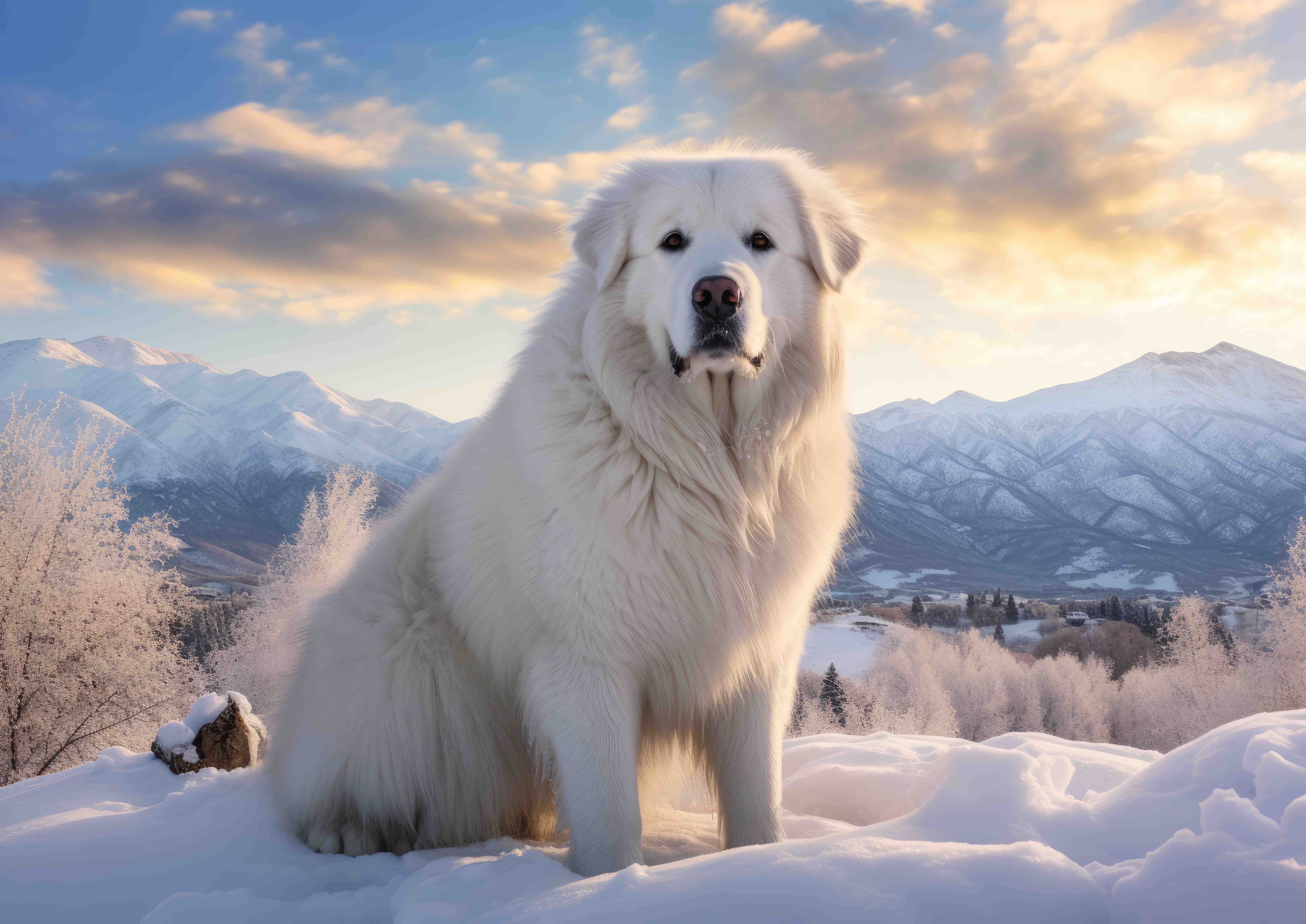 大白熊站在雪地上