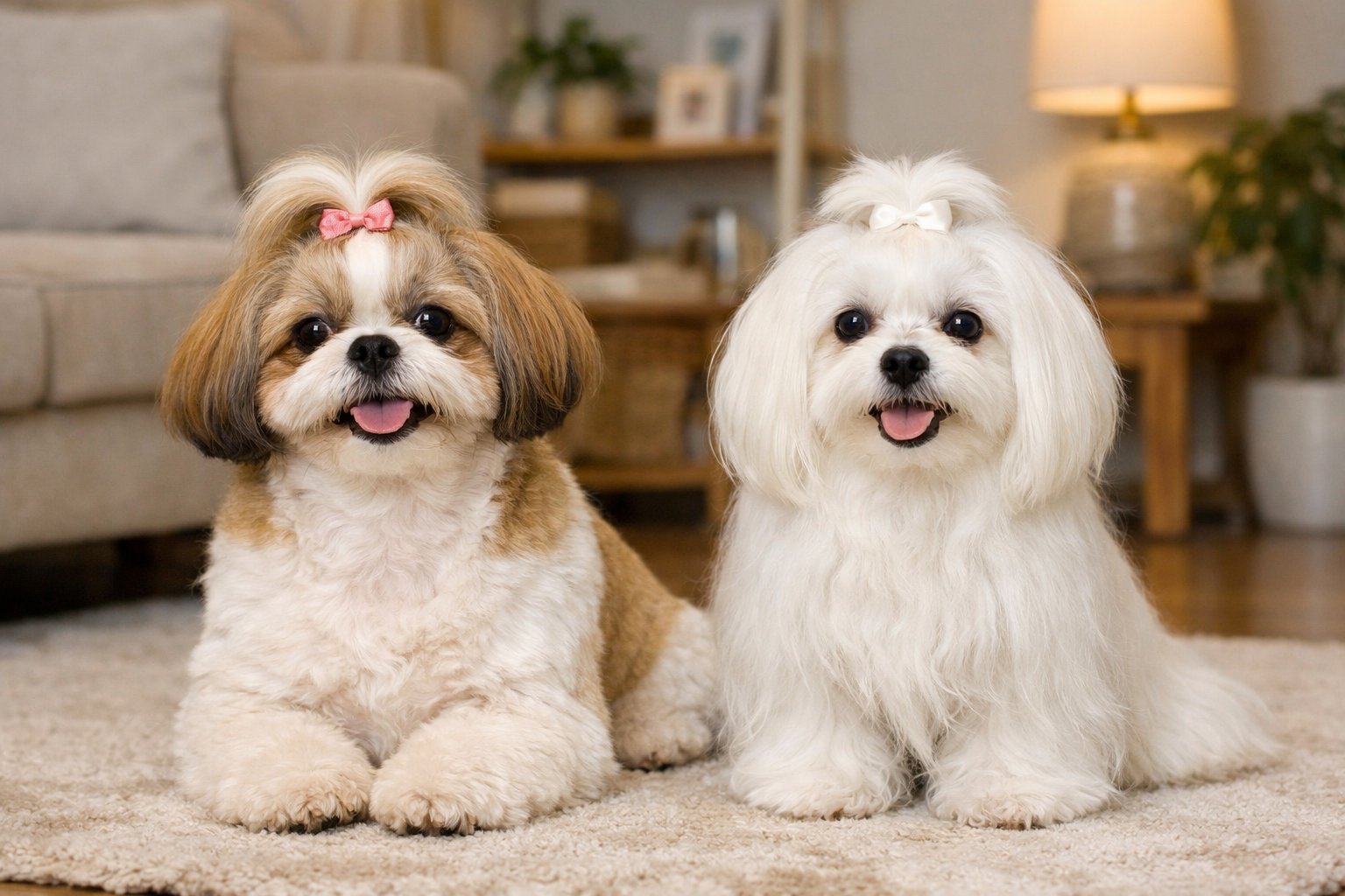 AI 工具合成之西施犬、馬爾濟斯比較圖